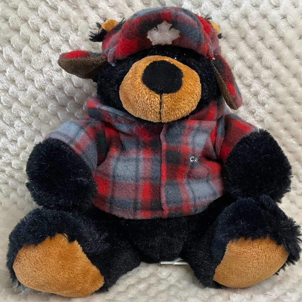 Creature Comforts Canada Plush Bear in Plaid Coat and Hat Stuffed Animal Toy